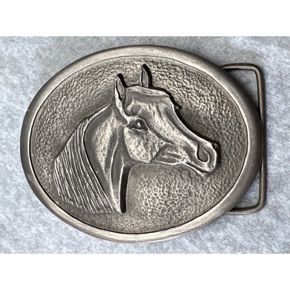 1973 Horse Head Belt Buckle Pewter Wyoming Studio Art Works Western Vtg